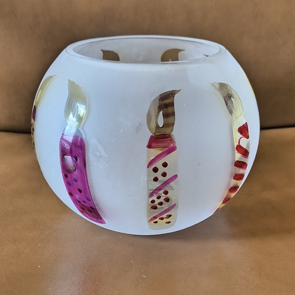 TeleFlora Circle Frosted Glass Vase Bowl w/ Multi-Color Hand Painted Candles - Picture 10 of 12